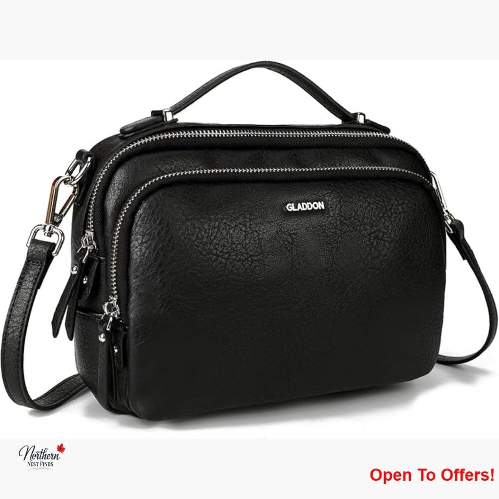 Medium Crossbody Bag with Top Handle Multi Pockets Vegan Leather